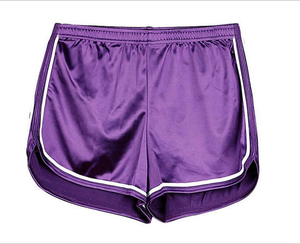 Purple Women's Sporty Shorts With Side Stripe <b>Elastic</b> Waist Quick Dry Satin Fabric Short Shorts - Product Image 1