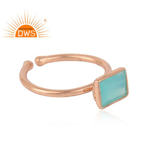925เงินสเตอร์ลิงธรรมชาติสีฟ้า Aqua Chalcedony แหวนพลอยกุหลาบชุบทองปรับแหวนเงินผู้ผลิต - Product Image 2