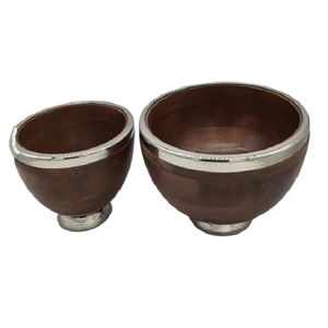 <b>Set</b> Of Two Different Sizes Serving <b>Bowl</b> Wood And Metal <b>Dessert</b> Serving <b>Bowls</b> For Home Restaurant Tableware Use - Product Image 5