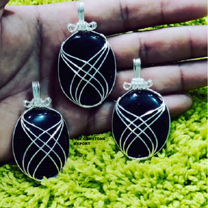 Beau collier en obsidienne noire pendentif en agate ovale enroulé de fil sculpté à la main meilleur design bijoux en pierre de cristal à vendre - Product Image 1