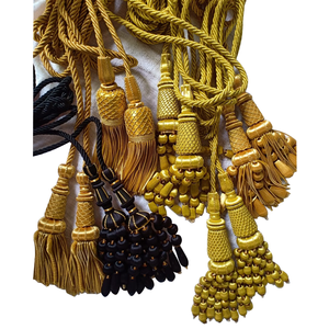 Gland mylar perlé en bois doré fait à la main de haute qualité avec cordon de 3 mètres - Product Image 5