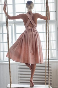 Robe d'été bohème en lin à dos croisé avec poches, longueur mi-cuisse et nœud au dos pour une taille ajustée - Parfaite pour l'été - Product Image 5