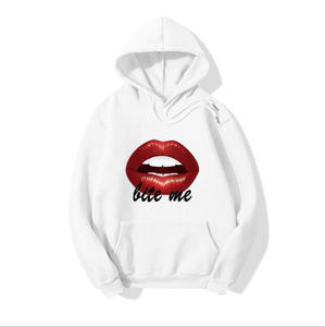 เสื้อฮู้ดดี้ผ้าฝ้ายสตรีทแวร์สีเรียบง่าย สกรีนลายปากแบบกำหนดเอง เสื้อฮู้ดดี้แบบสวมหัว - Product Image 4