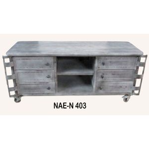 Meuble TV industriel vintage en métal avec tiroirs grande capacité et roulettes - Meuble de salon pour appartement, hôtel, hall - Product Image 1