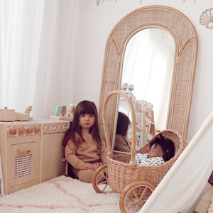 Marco de espejo de arco de mimbre Vintage hecho a mano, decoración del hogar, cuerpo de cuerpo entero, pared decorativa, dormitorio, SISU/ - Product Image 4