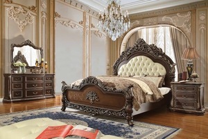 Ensemble de chambre à coucher avec lit européen en bois massif de bois de rose sculpté à la main, structure en bois + tissu, taille personnalisable - Product Image 3