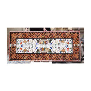 Plateau de table à manger en marbre avec incrustations sculptées à la main, design indien - Product Image 1