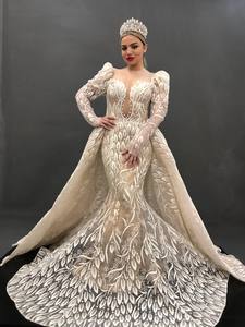 Vestido de novia turco para mujer, elegante, largo, de noche, de gasa, tul, satén, de lujo, de alta calidad - Product Image 4