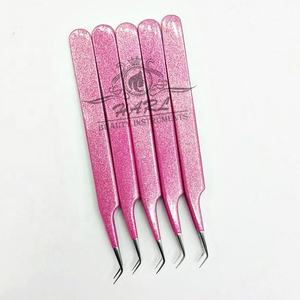 Pinces à épiler professionnelles en acier inoxydable pour extensions de cils, marque privée, rose brillant, pointe à 45 degrés, pour extensions de cils - Product Image 3