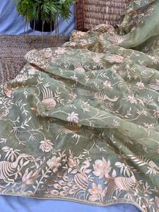 Saree de Organza para mujer, nuevo diseño, con bordado, trabajo, saris, borde de encaje, precio bajo - Product Image 4