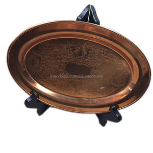 Bandeja para servir comida en relieve de forma ovalada para decoración Metal de alta calidad cobre lujo y diseño moderno - Product Image 4