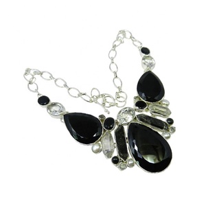 Hermoso Collar de Cristal de Ónix Negro Natural, Joyería de Plata de Ley 925, Engaste de Bisel, Corte Esmeralda Vintage, Cadena de Regalo - Product Image 1