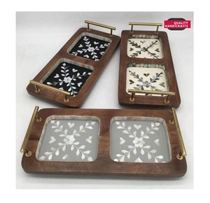 Plateau de service à Dessert en bois d'acacia rond, 1 pièce, cadeau du Ramadan Eid, incrustation pour chocolat, plateau à Dessert avec des perles - Product Image 4