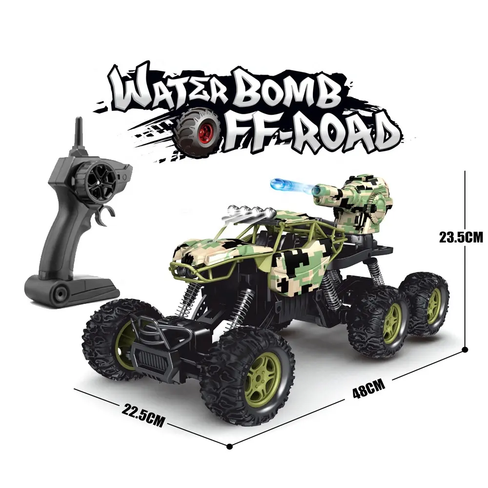 2.4GHz 1/8 6 Wheels Alloy RC Monster Truck Off Road Climbing Water Bomb Shooting RC Army Military Truck 6x6