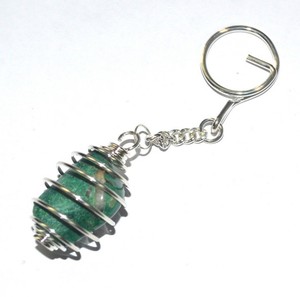 Moss Agate Cage Tumbled Stone Keychain with Stainless Steel Metal Crystal Gemstone Premium Quality by GemstoneExport.com - Product Image 1