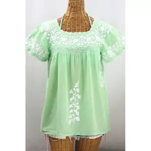 Beach Style Summer Hand Embroidery Sexy Women Sexy 100% Silk Tops And Blouses