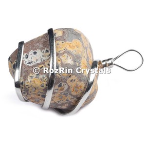 Colgante envoltura de alambre de jaspe de piel de leopardo - Product Image 1