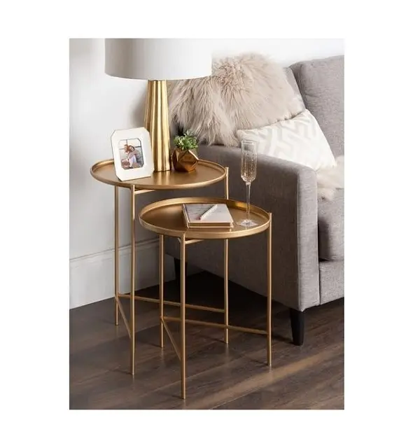 2 farklı boyutlarda Set oturma odası yan masa fantezi tasarım yuvarlak şekil altın renk kanepe yan masa toplu