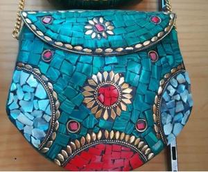 Bolso de mano de mosaico de Metal con estilo, bolso de noche de fiesta Vintage de lujo con estilo de sobre con patrón de piedra - Product Image 3