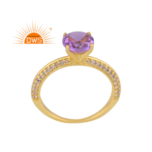 Anillo de banda de piedras preciosas de topacio blanco Natural y amatista de Plata de Ley 925 para fabricante de joyería de mujer - Product Image 1
