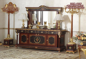 Ensemble de table de salle à manger de luxe de style néo classique Ensemble de table à manger polonais brun foncé sculpté antique Table à manger en bois de teck royal - Product Image 3