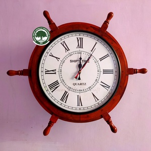 Wooden Ship Wheel Wall <b>Clock</b> With <b>Roman</b> Numerals Handmade Decor For Home Decoration - Product Image 2