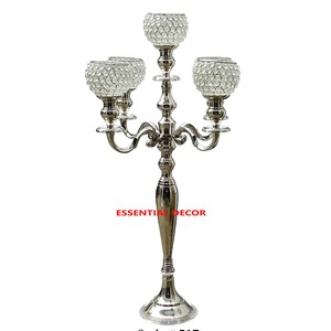 Candélabre en métal plaqué argent bougeoir à 5 bras pour les décorations de sol de mariage élégant candélabre décoratif fait à la main en argent - Product Image 2