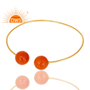 14k Gold Plated <b>Silver</b> Faceted Red Onyx Gemstone Adjustable Bangle Jewelry For Women Gift For Her Vintage Collection - Product Image 2