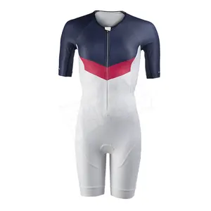 Traje triatlón de media manga para hombre, traje de triatlón blanco con cremallera completa - Product Image 1