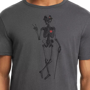 T-shirts gris pour hommes, design squelette imprimé graphique personnalisé, collection été, pur coton bio. - Product Image 2