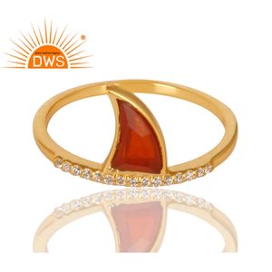 Bague en argent sterling 925, Onyx rouge, CZ requin, Fin, pour filles, vente en gros, plaqué or 18K, fournisseur de bijoux - Product Image 2