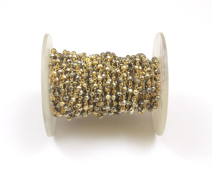 Chaîne de chapelet tendance en laiton fait main, plaqué or 18 carats, avec apprêts de bijoux en pyrite semi-précieuse de forme Rondelle, emballage en boîte - Product Image 1