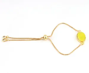 Wholesale suppliers gold/silver plated adjustable slider chain bracelets with natural yellow sugar druzy & cz gemstone for women