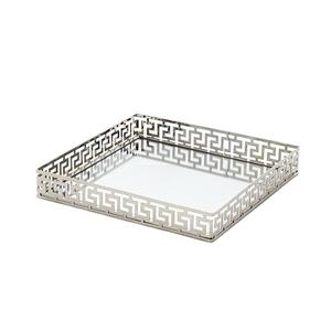 Meilleure vente plateau de service vintage en métal fait à la main avec miroir élégant forme arrondie nouveau plateau de service uni plat de style moderne pour la maison - Product Image 5