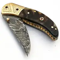 המחיר הטוב ביותר דמשק פלדת להב ram צופר ידית ציד הפשטה סכין מתקפל להב סכין כיס סכין F-003