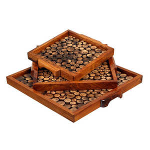 KSN Trendy <b>3</b>-Piece Wooden Marble Cut Rectangular Square Serving Tray <b>Set</b> Custom Size for Home Kitchen Decorative Food Serving - Product Image 1