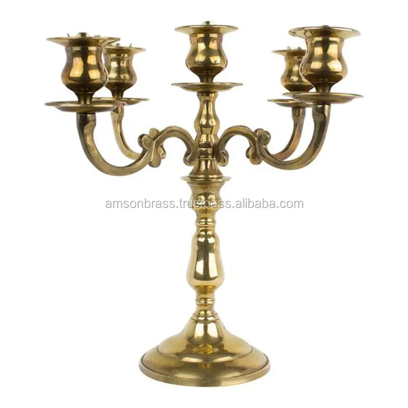 Aluminium 5 Arm Candle Stand in Brass Finishes for Home Lighting Floor Candelabra Centerpiece Tall Candle Candelabra