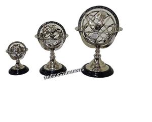 Latón antiguo Armillary Globe Table Top Nautical Set de 3 Navidad Halloween Graduación Pascua Año Nuevo Decoración Hecho Madera Metal - Product Image 1