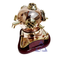 Casque de plongée miniature vintage personnalisé en métal, laiton et cuivre, avec logo imprimé UV couleur unie, décoration nautique artisanale pour la maison