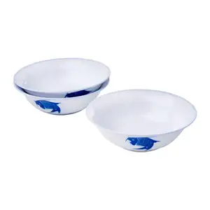 Dinnerware Type Kitchen Table Set Blue Carp 7 Inches Porcelain Multi Usage (3Pc) Oriental Style Design Bowl