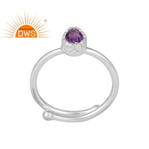 Bague en argent sterling 925 pour fille, anneau entièrement fini, de styliste, pierre précieuse d'améthyste, accessoire de mode - Product Image 2