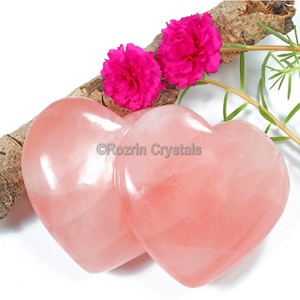 Doble corazón tallado de cuarzo rosa de la mejor calidad - Product Image 1