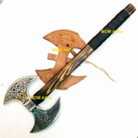 Hache russe à double lame MDM AXES KNIVES Tomahawk MDM-AX-0026, acier à haute teneur en carbone de 3 1/2 pouces, manche en bois de rose, 600g