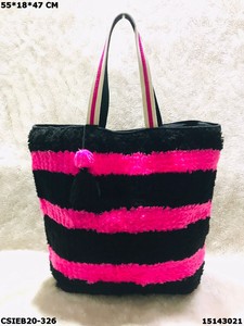 Bolso de Mano de Ganchillo de Lana Craftstages International, Estilo Bohemio, Rayas Negras y Verdes, Bolso de Playa de Verano con Cierre de Cremallera Superior Abierto - Product Image 3