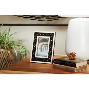 4 in. x 6 in. Black, Natural and Brown Resin Rectangular Picture Frame with Quatrefoil Pattern