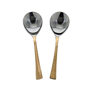 Cuillère de service à salade en laiton à manche martelé Cuillère de service en acier inoxydable plaqué argent Cuillère Spatule Ustensile - Product Image 1