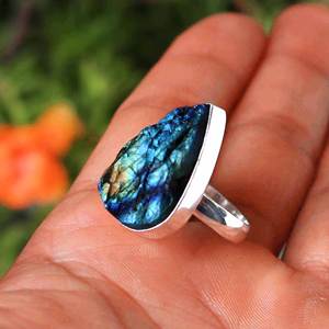 Anillo de piedra natural, piedra de Luna, labradorita, piedra preciosa de mármol apilable, amoladora de piedra, anillos, GEMA de labradorita - Product Image 5