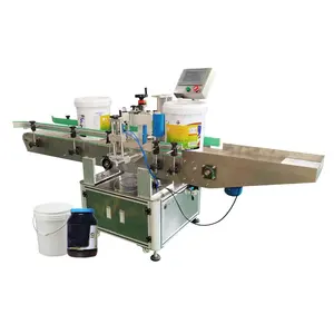 automatic 3 roller big round bottle bucket pail labeling machine for Protein powder paint barrel