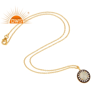 Collier chaîne en argent sterling plaqué or avec pendentif en pierres précieuses CZ, préhnite et calcédoine - Fabricant de bijoux - Product Image 3