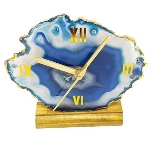 Top Selling Nature Blue <strong>Agate</strong> Stone <strong>Slices</strong> Table Clock Gemstone Decorative Clock with Wooden <strong>Stand</strong> - Product Image 3